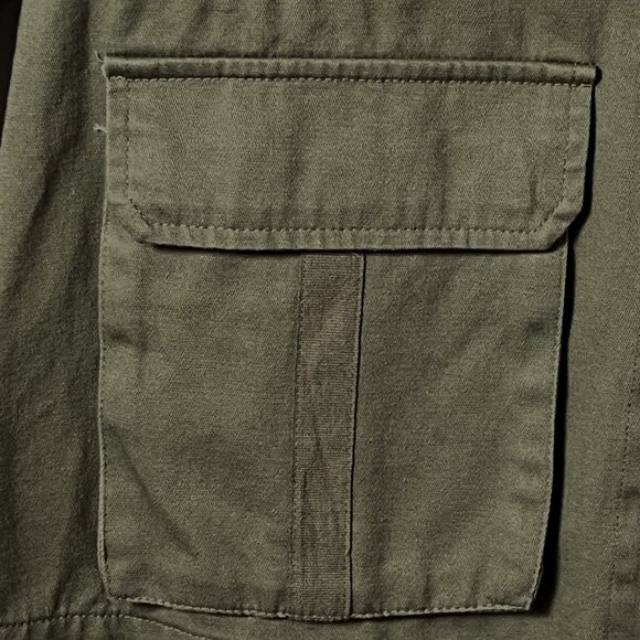 BKE Canvas Jacket Khaki Green Crochet Applique Sudded Snap Zip Front Long Sleeve - Picture 13 of 15